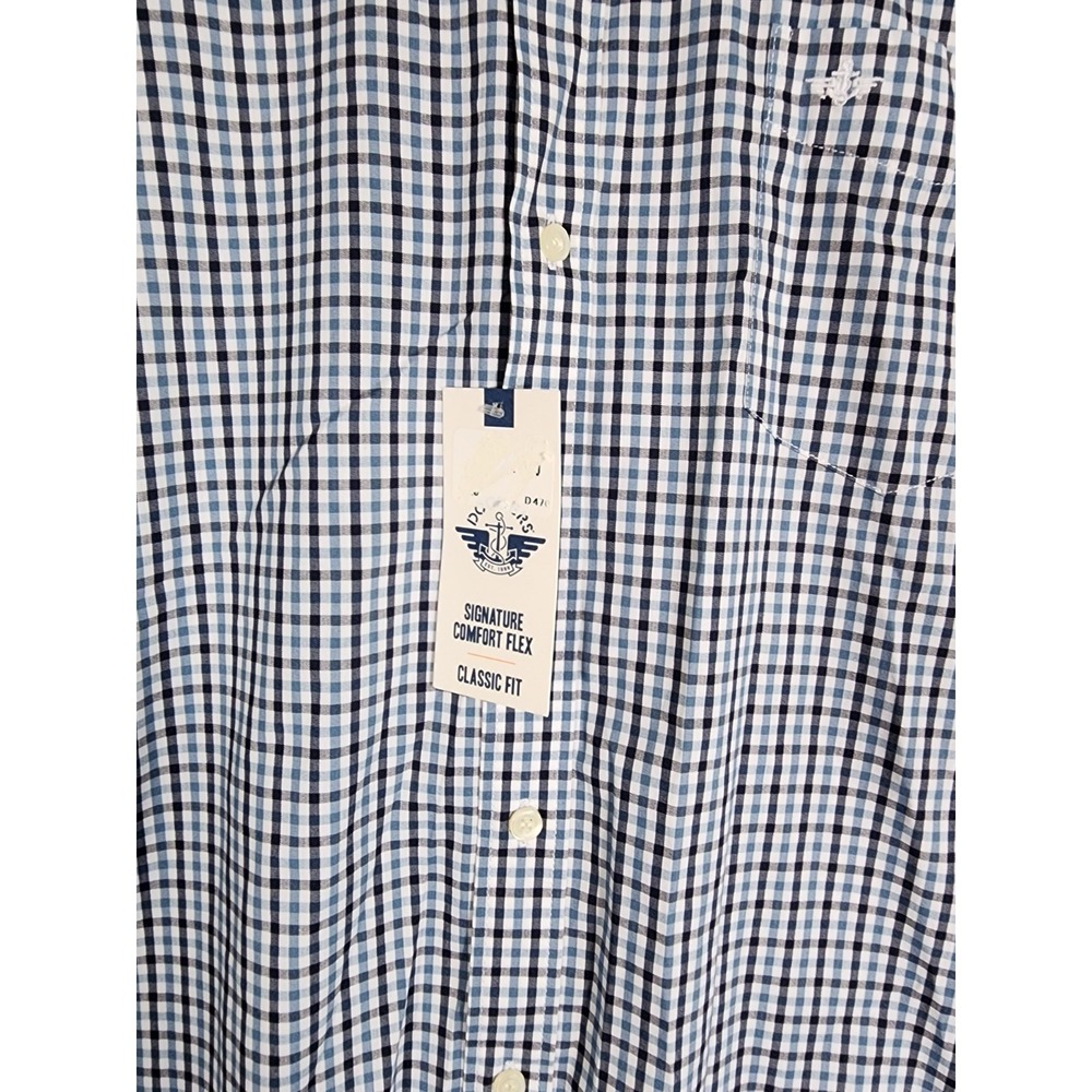 Dockers NWT Mens XXL Shirt Blue Plaid Long Sleeve Comfort Flex Classic Dad Geek - Picture 2 of 8